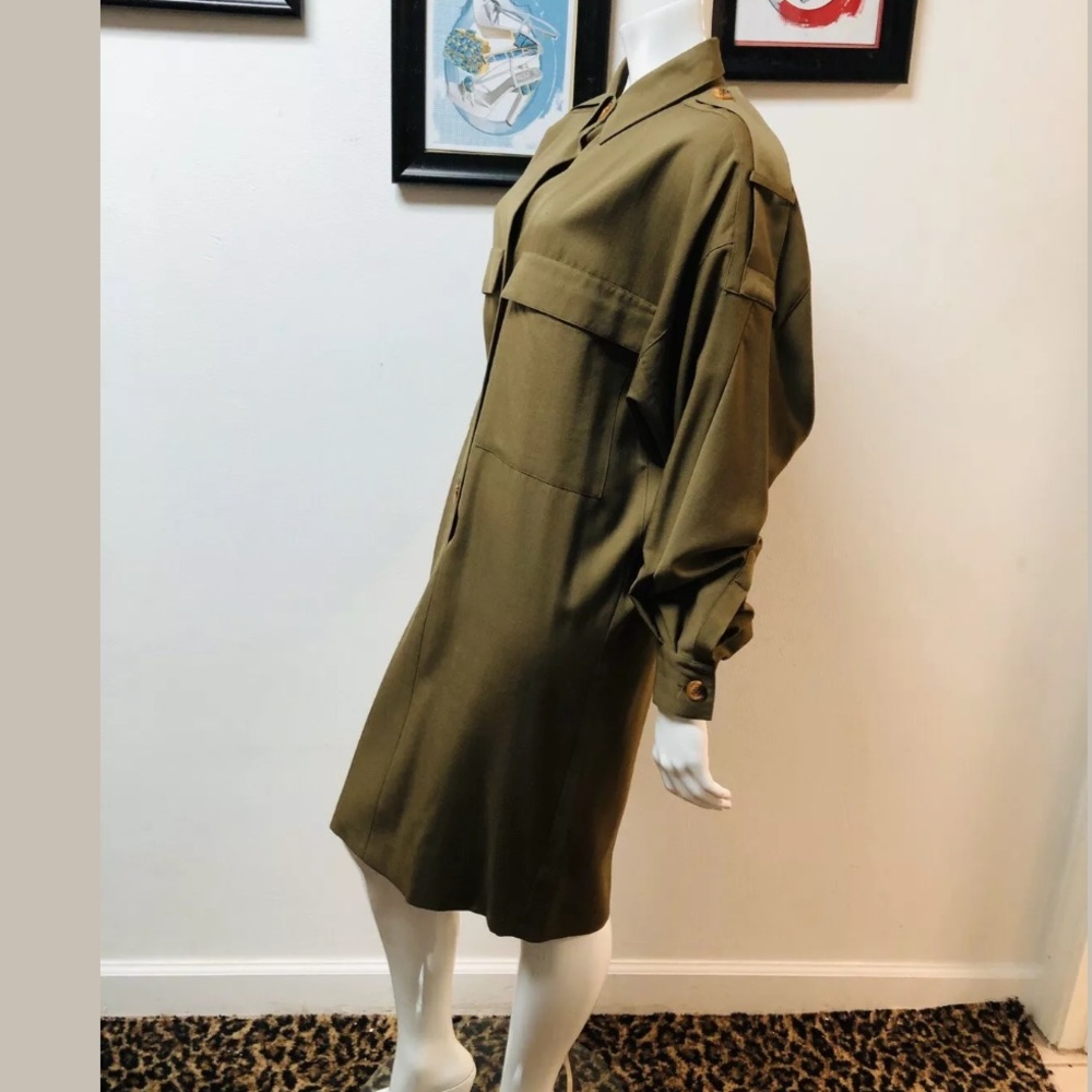 Vintage Ellen Tracy Olive Green L/S Shirt Dress 10 - Picture 6 of 9
